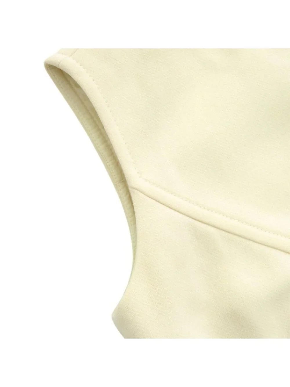 Louis Vuitton with Ribbon Bicolor Sleeveless Wool Ivory Navy Dress 36